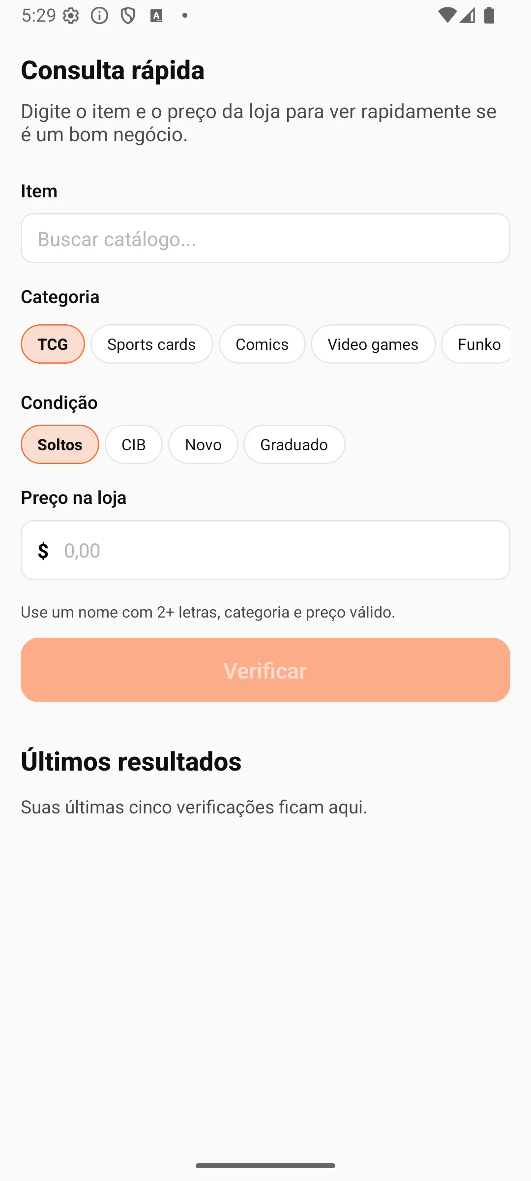 Tela de consulta rápida do app